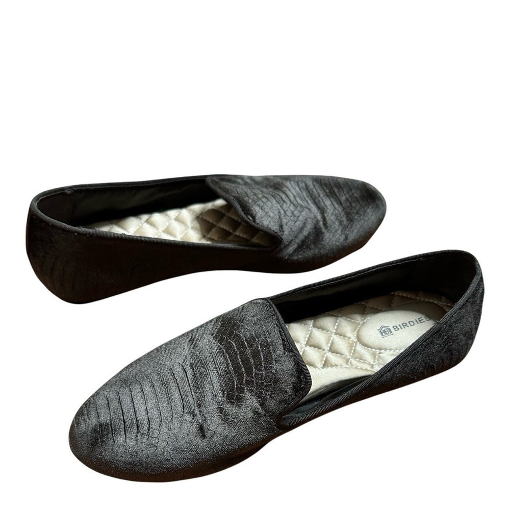 BIRDIES Dark Gray Velvet Starling Loafers Charcoal Python Luxury US Women's‎ 7.5